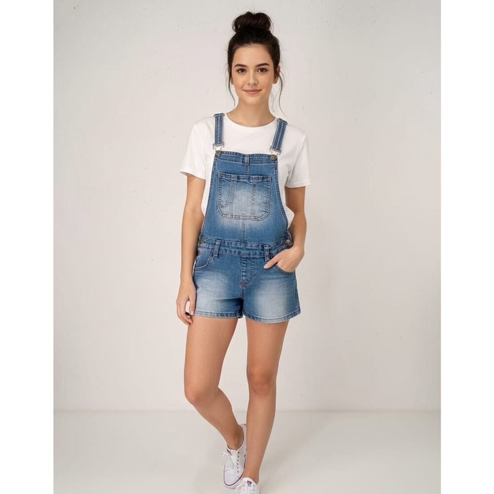 Chiqle Women’s Denim Overall Shorts Blue Size Small